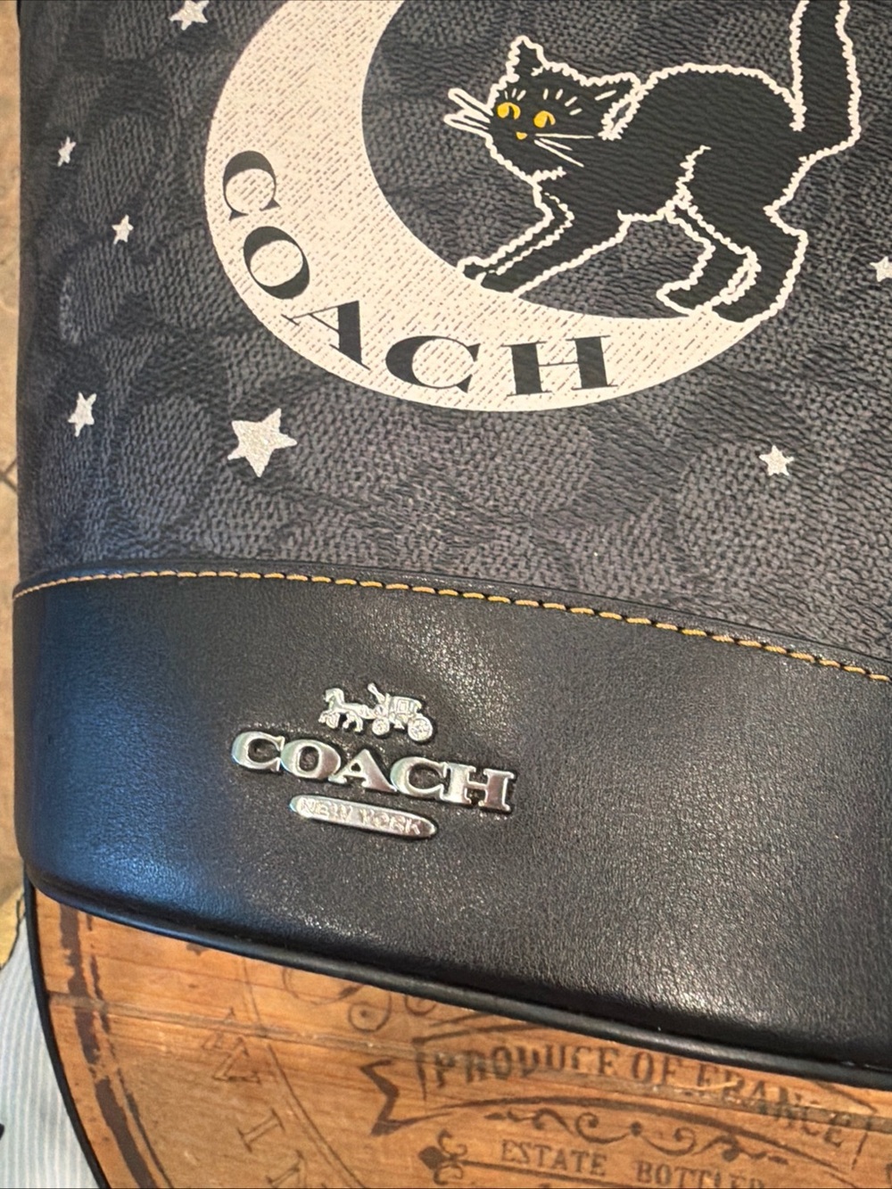 Coach Black Signature Canvas Bucket Bag with Moon & Cat Graphic - Picture 7 of 7